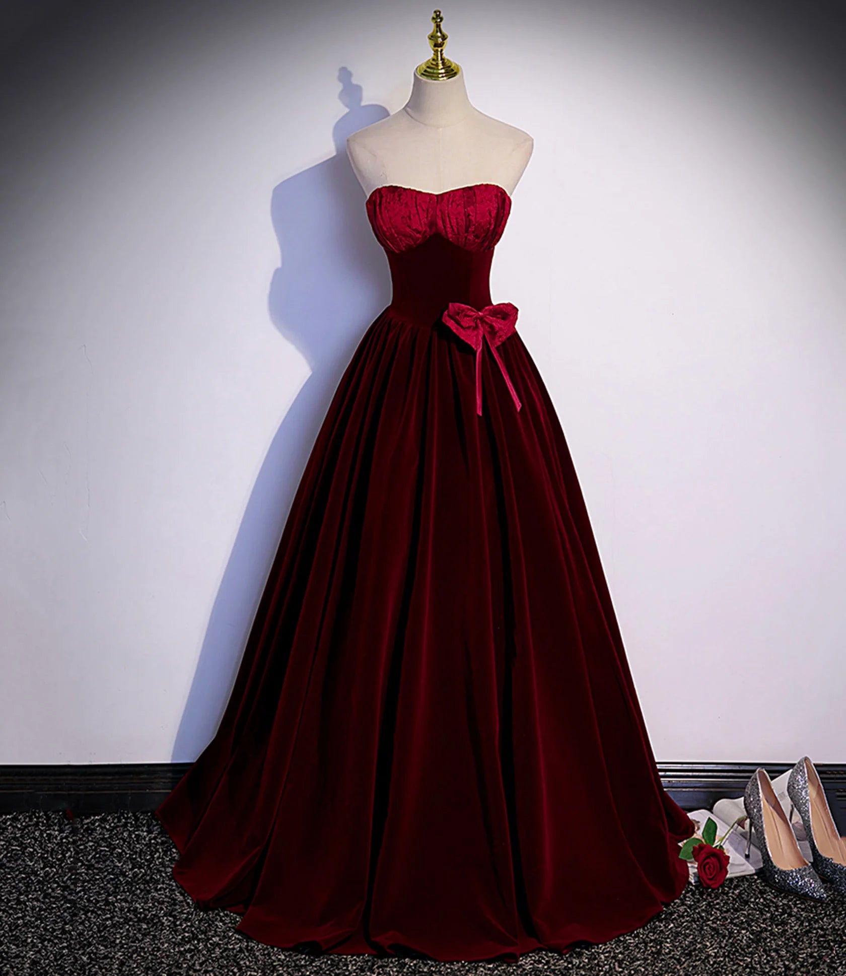 Weitese Dresses Formal Burgundy Velvet Long Prom Dress A-line Evening Gown Stores With Prom Dresses